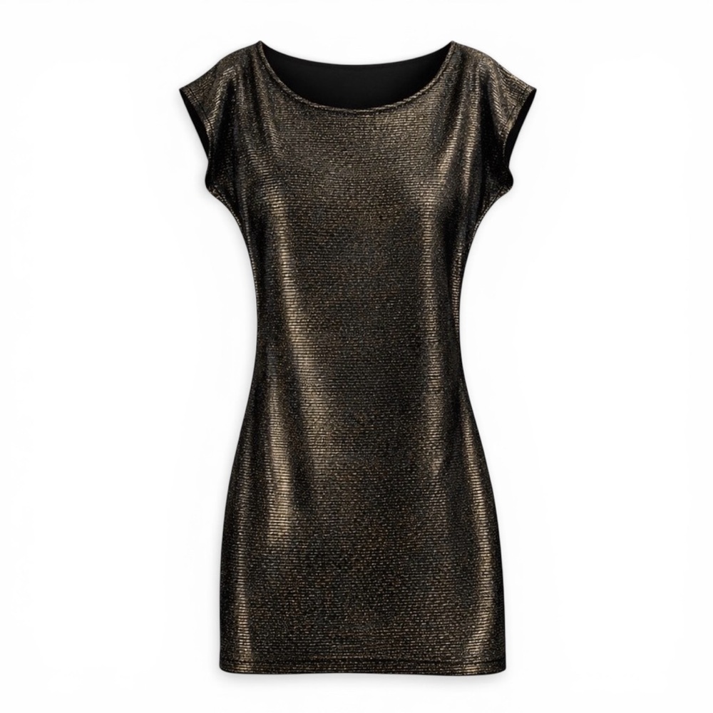 Addison Black & Gold Metallic Weave Form-Fit Dress | Size M